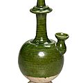 A green-glazed pottery kundika, Tang dynasty (618-907)