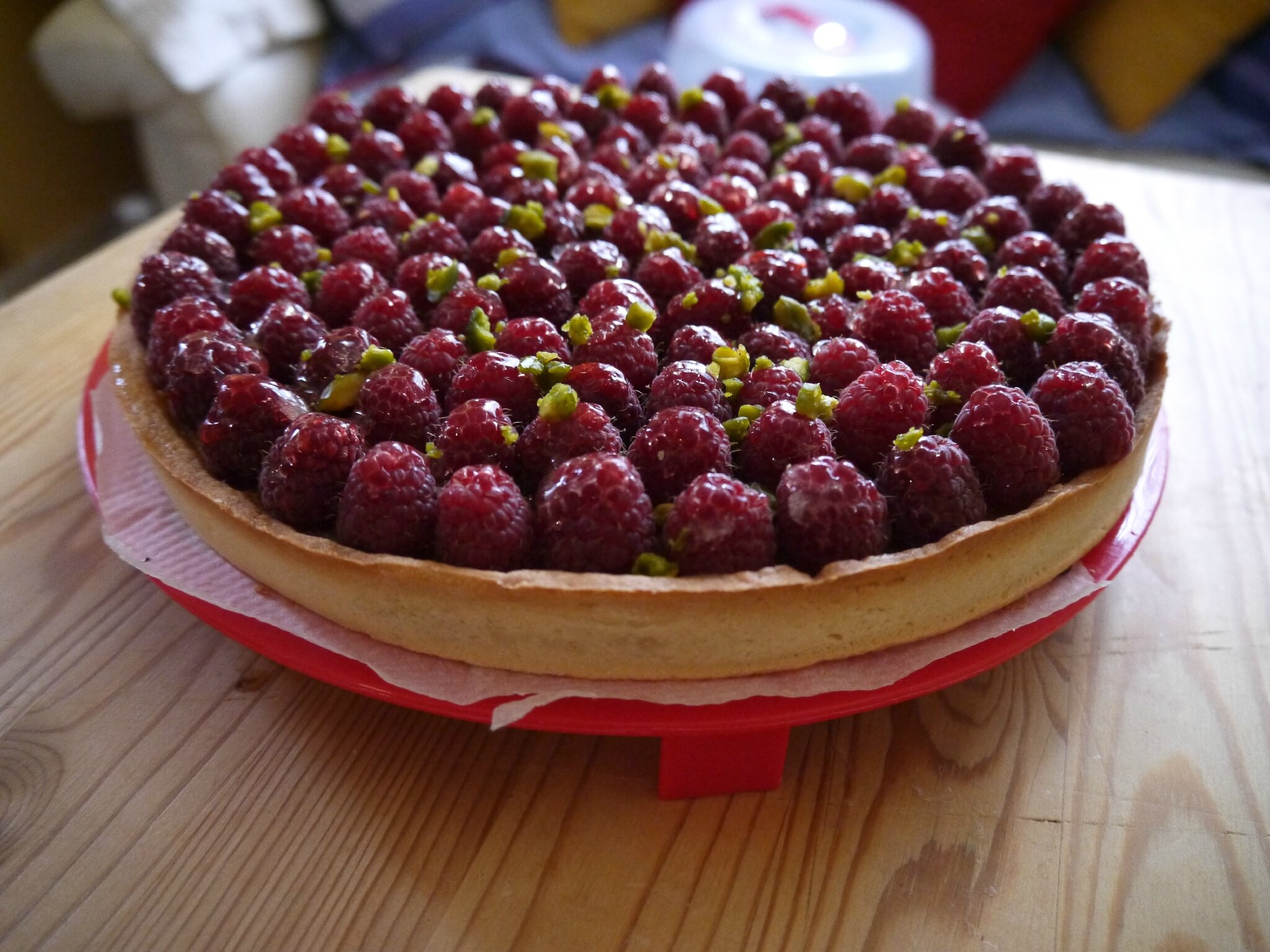 Tarte pistache framboises