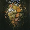 Cornelis de heem (1631-1695), feston orné de fruits et de fleurs