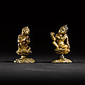 Two miniature gilt-bronze figures of bodhisattvas, tang dynasty (618-907)