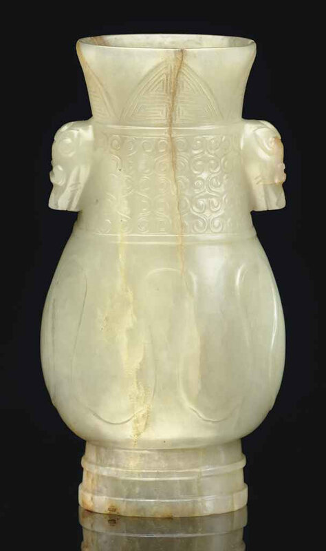 A small pale greyish-green jade archaistic vase, Song-Ming dynasty, 13th) -15th century