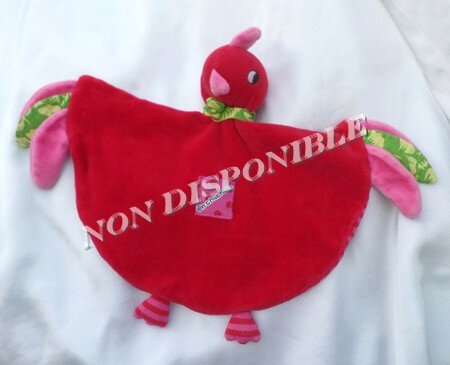 NICOTOY Doudou plat vache rose foulard vert oiseau
