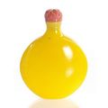 A yellow glass snuff bottle in the shape of a full moon with coral stopper, china, 19th century. 