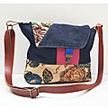 sac BESACE de créateur JEAN DENIM LAINAGE VIEUX ROSE CUIR TAPISSERIE FLEURIE ORIGINAL RETRO vintage chic maroquinerie artisanat made in France collection ADELE DE CRAPULE FACTORY
