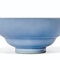 A clair-de-lune-glazed ogee-form bowl, qianlong six-character seal mark in underglaze blue and of the period (1736-1795)