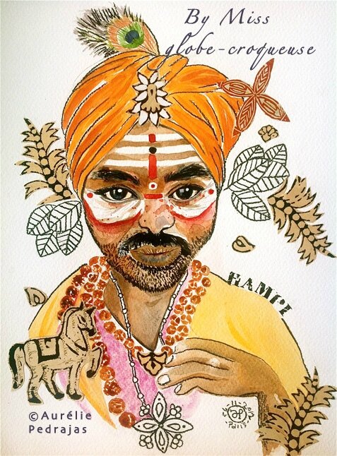 Magic baba - Hampi- aquarelle