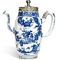 A silver-mounted blue and white coffee pot and cover, late ming dynasty 