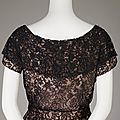 Cristobal Balenciaga. Detail of cocktail dress of rose peau de soie and black lace, winter 1948. Fine Arts Museums of San Francisco, gift of Mrs. C. H. Russell. Photo by Joe McDonald/Fine Arts Museums of San Francisco