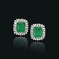 A pair of emerald and diamond earrings, by bulgari