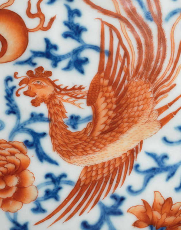 A very rare underglaze-blue and iron-red-decorated 'Phoenix' moon flask, baoyueping, Qianlong period (1736-1795) (d2)