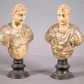 Paire de bustes d'empereur romains en albâtre sculpté. epoque xvii ème siècle