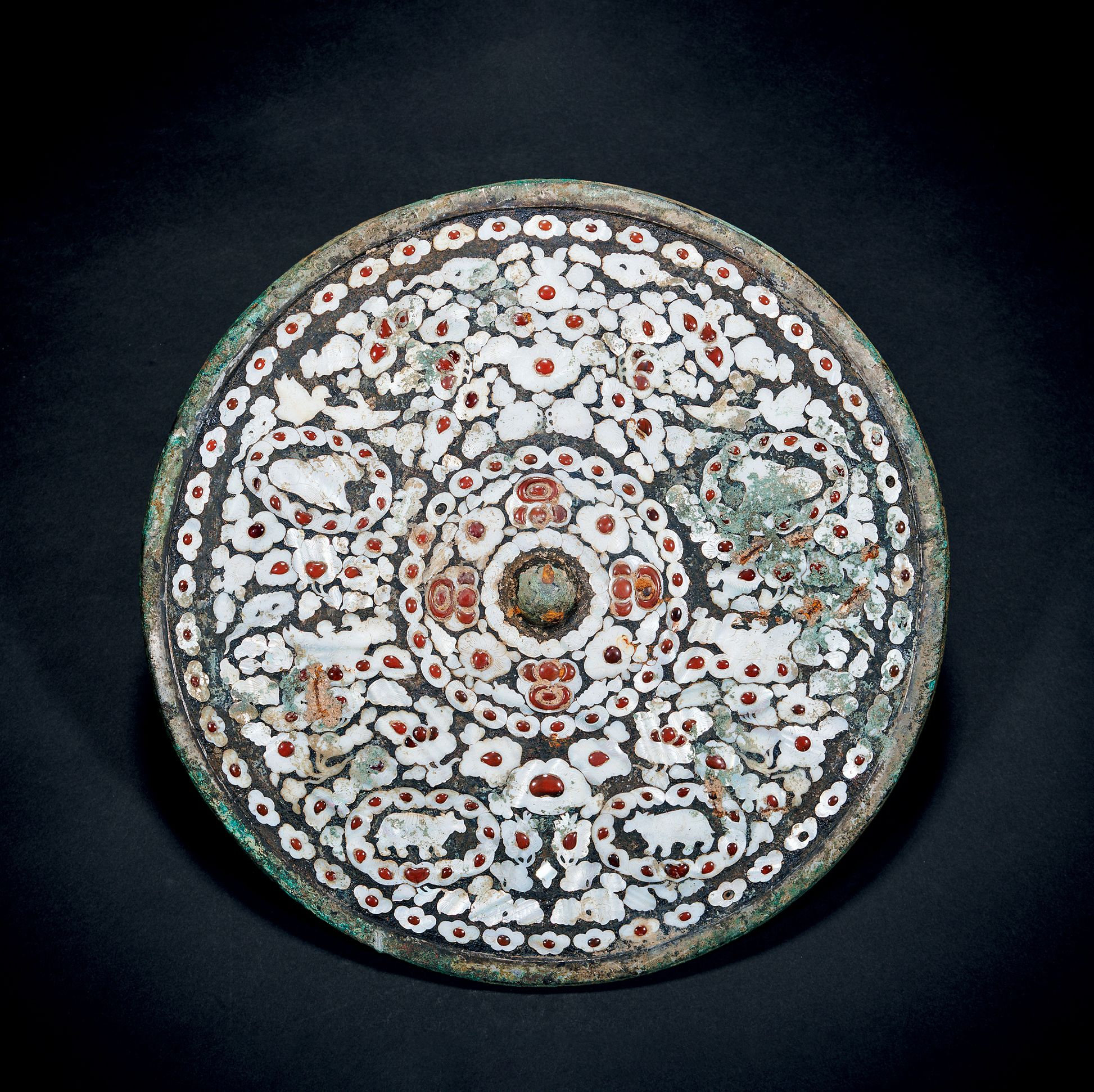 A bronze mother-of-pearl-inlaid mirror, Tang dynasty (618-907)