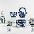 Ensemble de six porcelaines à décor ‘bleu de Hué’, Chine pour le Vietnam, 19e siècle