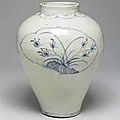 A large blue and white porcelain jar, joseon dynasty (18th-19th century)
