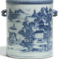 A large chinese export blue and white cylindrical wine cooler, qing dynasty, circa 1800