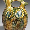 A rare small blue and sancai-glazed pottery flask, Liao dynasty (907-1125) 