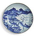 A large blue and white dish, qing dynasty, kangxi period (1662-1722)