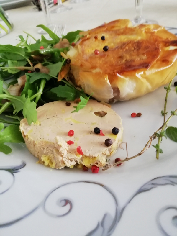 foie gras roquette galette filet canard fume et ecrase de pdt