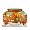 A large sancai-glazed pottery tripod censer, tang dynasty (ad 618-907)