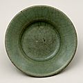 Dish with celadon glaze and characters. south china. ming dynasty, about ad 1400–1487