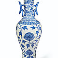 An unusual large blue and white baluster vase, ming dynasty, early 16th century