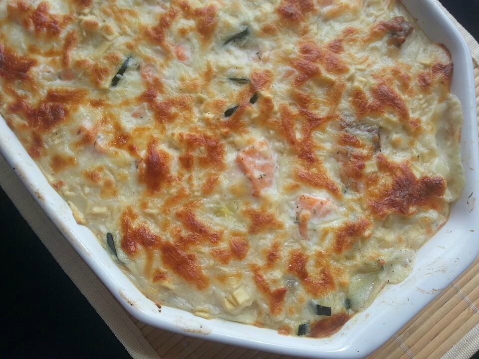 Gratin de Crozets, Saumon Frais et Courgettes - \