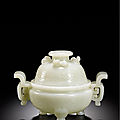 A fine white jade censer and cover, qing dynasty, qianlong period (1736-1795)