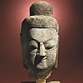 A rare sandstone head of a buddha, northern wei dynasty (386-534)