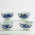 Ensemble de quatre bols en porcelaine ‘bleu de Huê’, Chine pour le Vietnam, 19e siècle