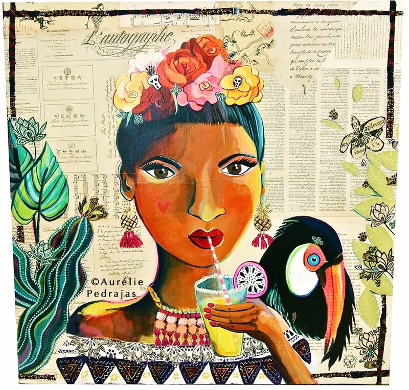 toile 100x100 cactus-toucan & pithaya- r+c