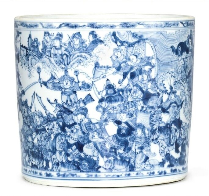 A blue and white Transitional brush pot, 17th Century with Chenghua mark. -  Bukowskis