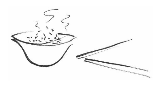 Guilaine Cacot, repas avec baguettes, VA 36