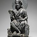 Sculpture de bodhisattva en schiste gris, gandhâra, époque kushan, iie-ive siècle