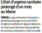 2020 10 09 SO Etat d'urgence prolongé d'un mois au Maroc