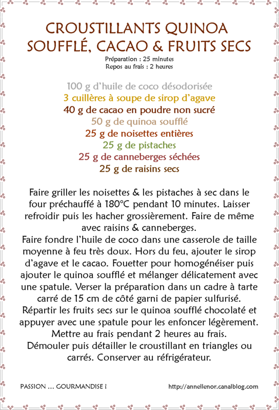 Croustillants quinoa soufflé, cacao & fruits secs_fiche