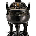 A large bronze tripod incense burner, ding, late ming dynasty