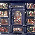 Cabinet on stand: prodigal son cabinet. flemish, antwerp, circa 1650