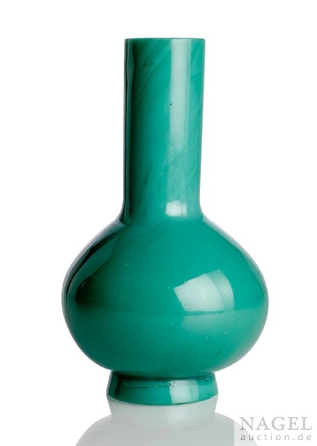 A good blue-green Beijing glass bottle vase, incised Qianlong four-character mark and period