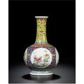 A fine and exquisite famille-rose floral medallion bottle vase enamelled in the palace workshops. mark and period of qianlong