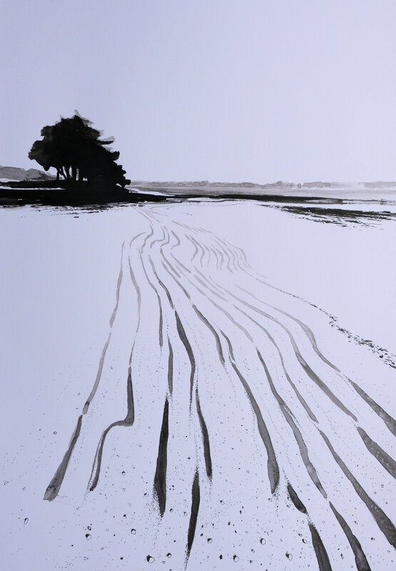 Meandres sableux, encre de chine, 42 x 29 cm, janvier 2021