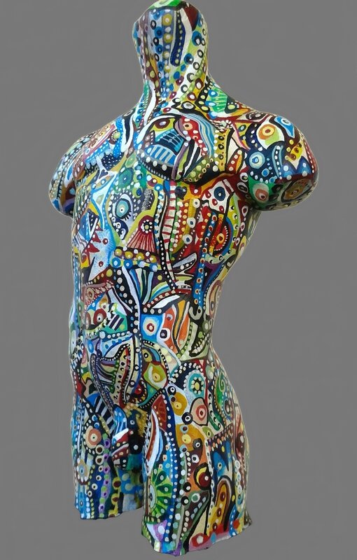 Hervé THAREL SCHMIMBLOCK'S tartie's bust3 2015 - acrylique sur buste terre cuite by TARTIE ±14x8cm 02detoure