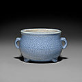 A rare lavender-blue crackle-glazed tripod censer, kangxi period (1662-1722)