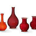Three copper-red-glazed vase and a coral-glazed vase, qing dynasty (1644-1911) and later