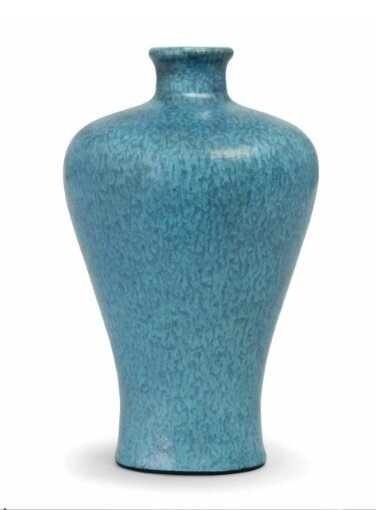 A small robin’s-egg-glazed vase, meiping, Yongzheng four-character seal mark in blue and of the period (1723-1735)