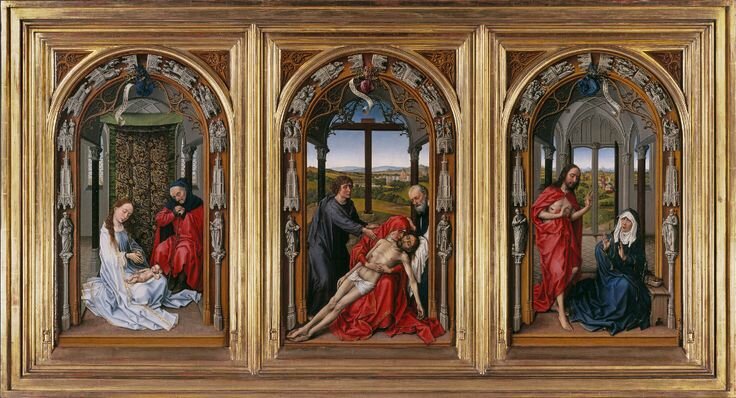 Miraflores Triptych, Rogier van der Weyden, Oil on oak panel, Before 1445, Berlin, Gemäldegalerie, Staatliche Museen zu Berlin
