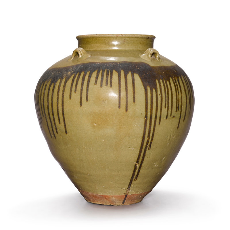 A large brown and celadon-glazed pottery jar, Late Tang dynasty-Five Dynasties