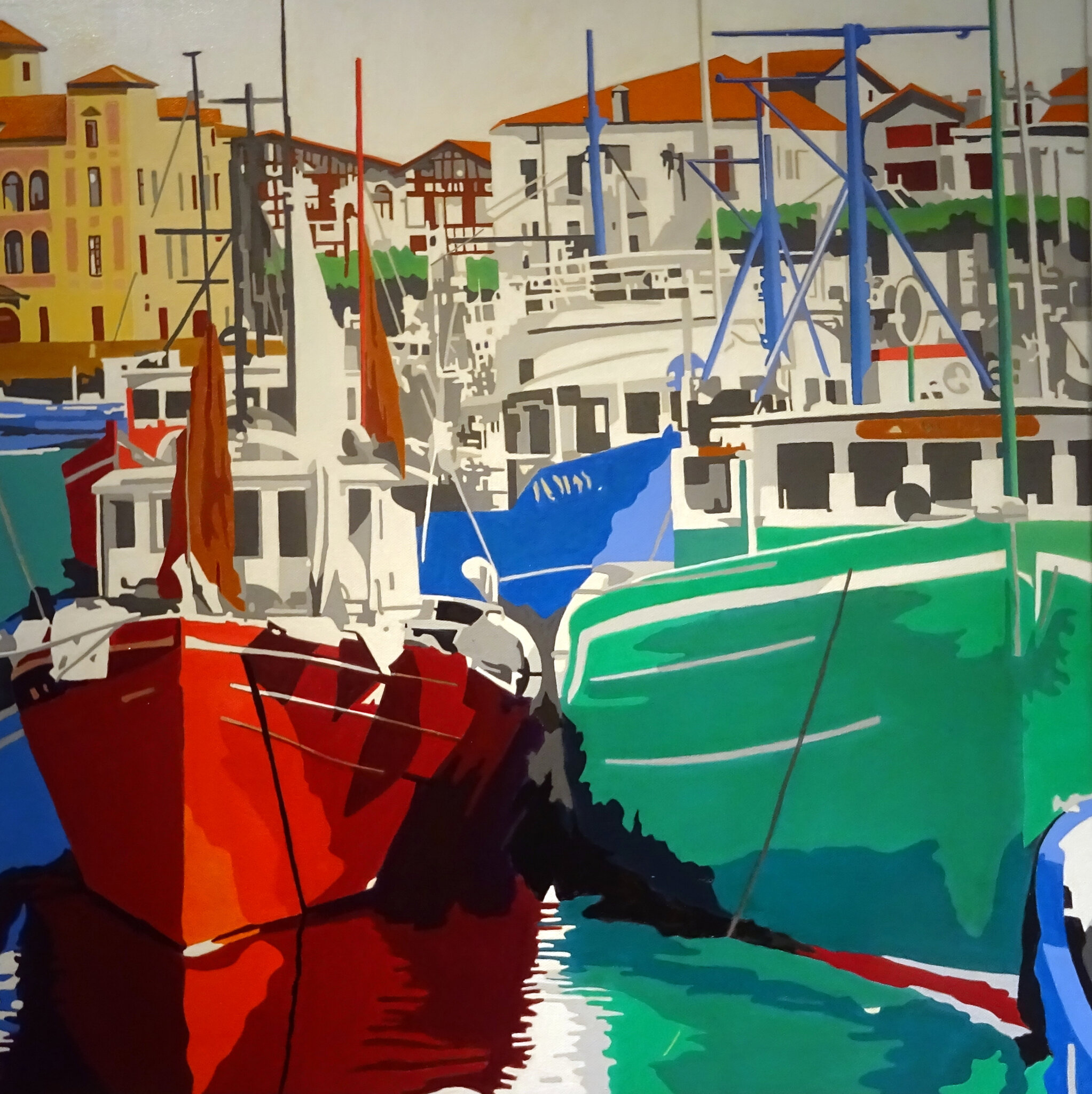 Saint Jean, le port 1970, huile sur toile 60x60 cm