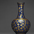 A fine imperial blue-ground gilt-decorated bottle vase, guangxu six-character mark and of the period (1875-1908)
