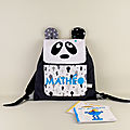 Sac à dos personnalisé enfant panda personnalisable prénom Mathéo sac bébé cadeau naissance bapteme
