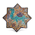 A kashan lustre, turquoise and cobalt-blue star tile, iran, late 13th-early 14th century
